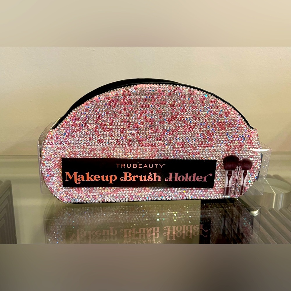 Pink rhinestone makeup brush holder NEW
